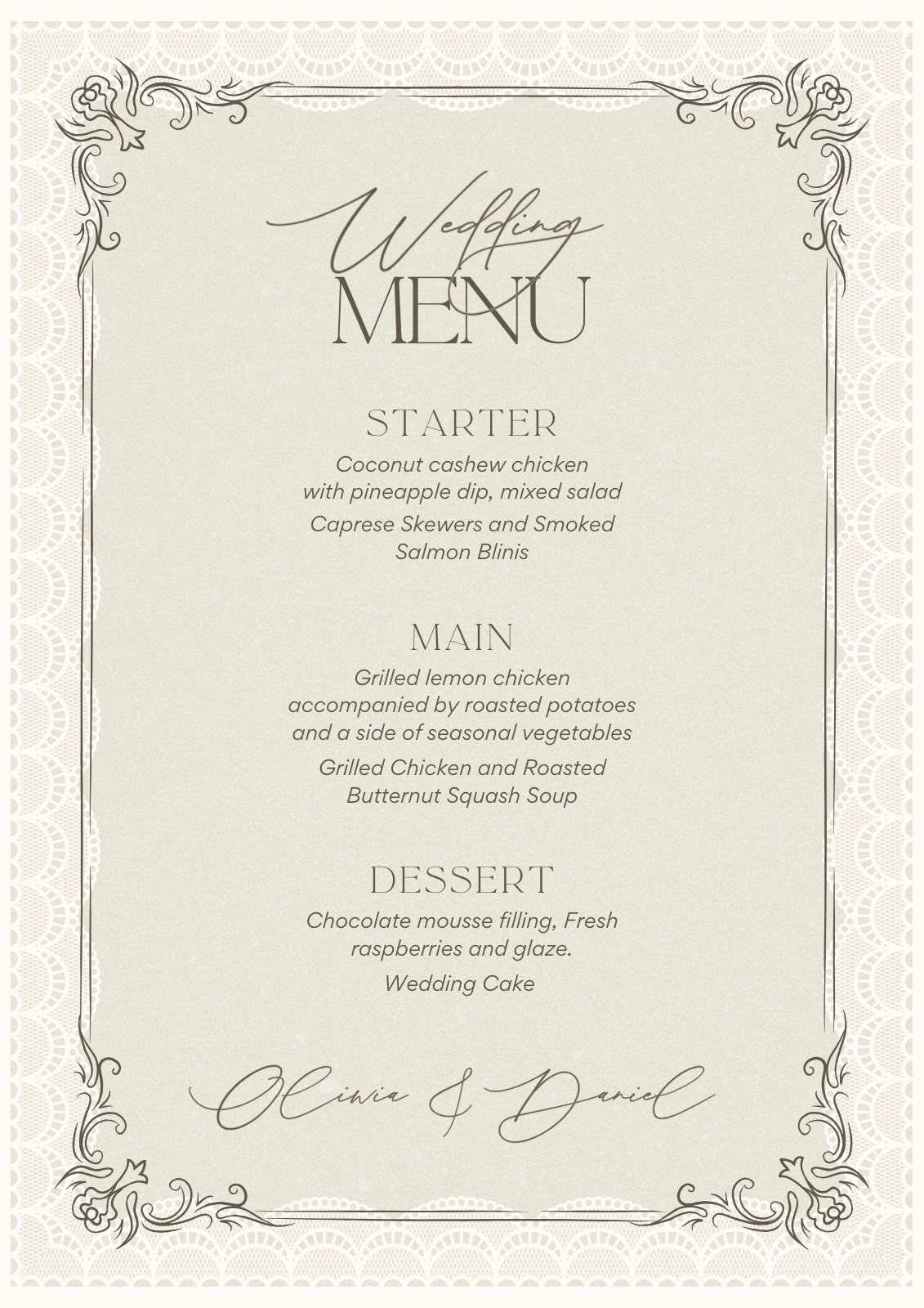 Wedding Menu