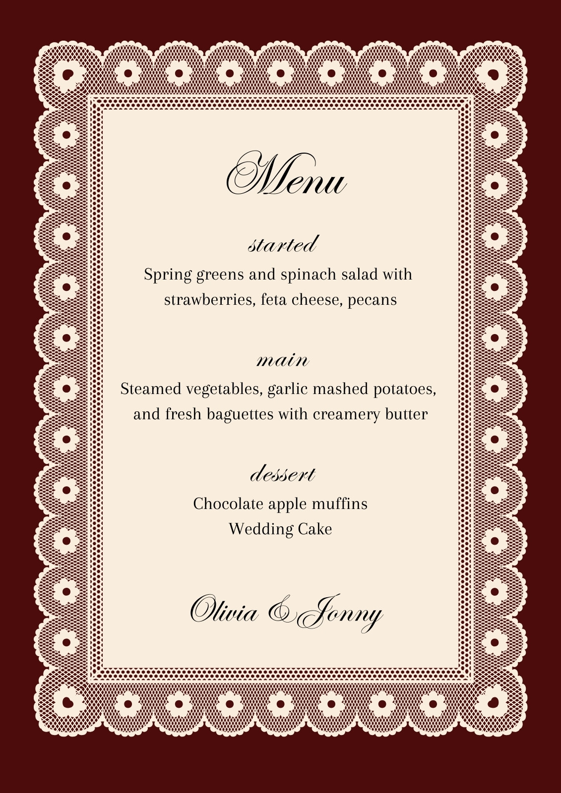 Wedding Menu