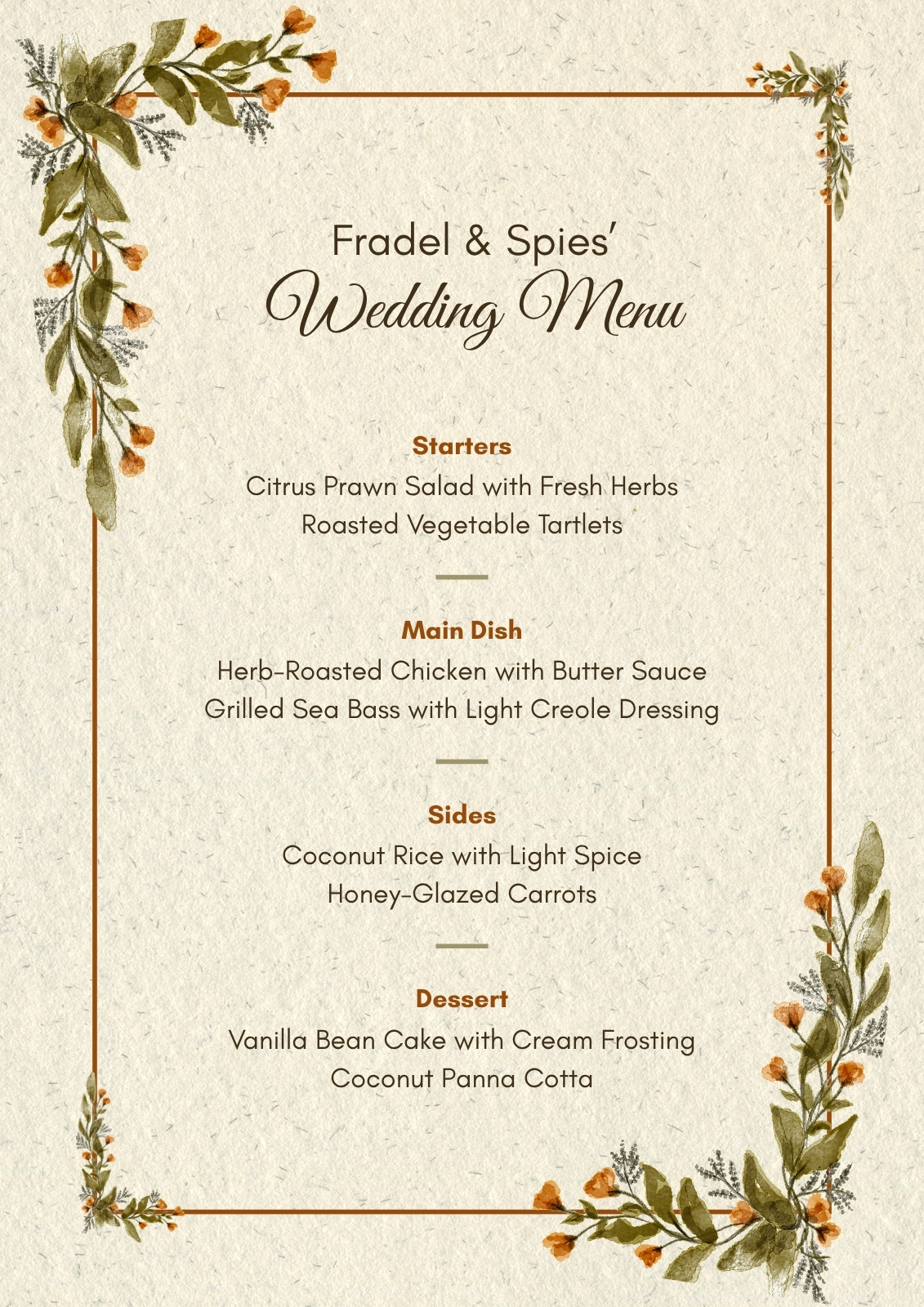 Wedding Menu