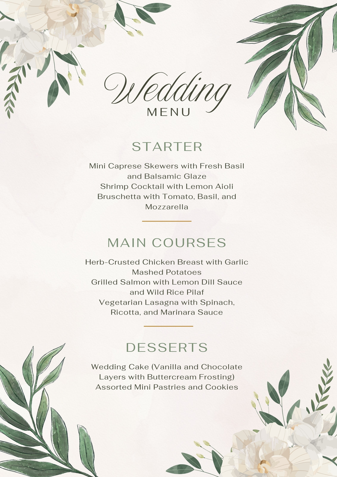 Wedding Menu