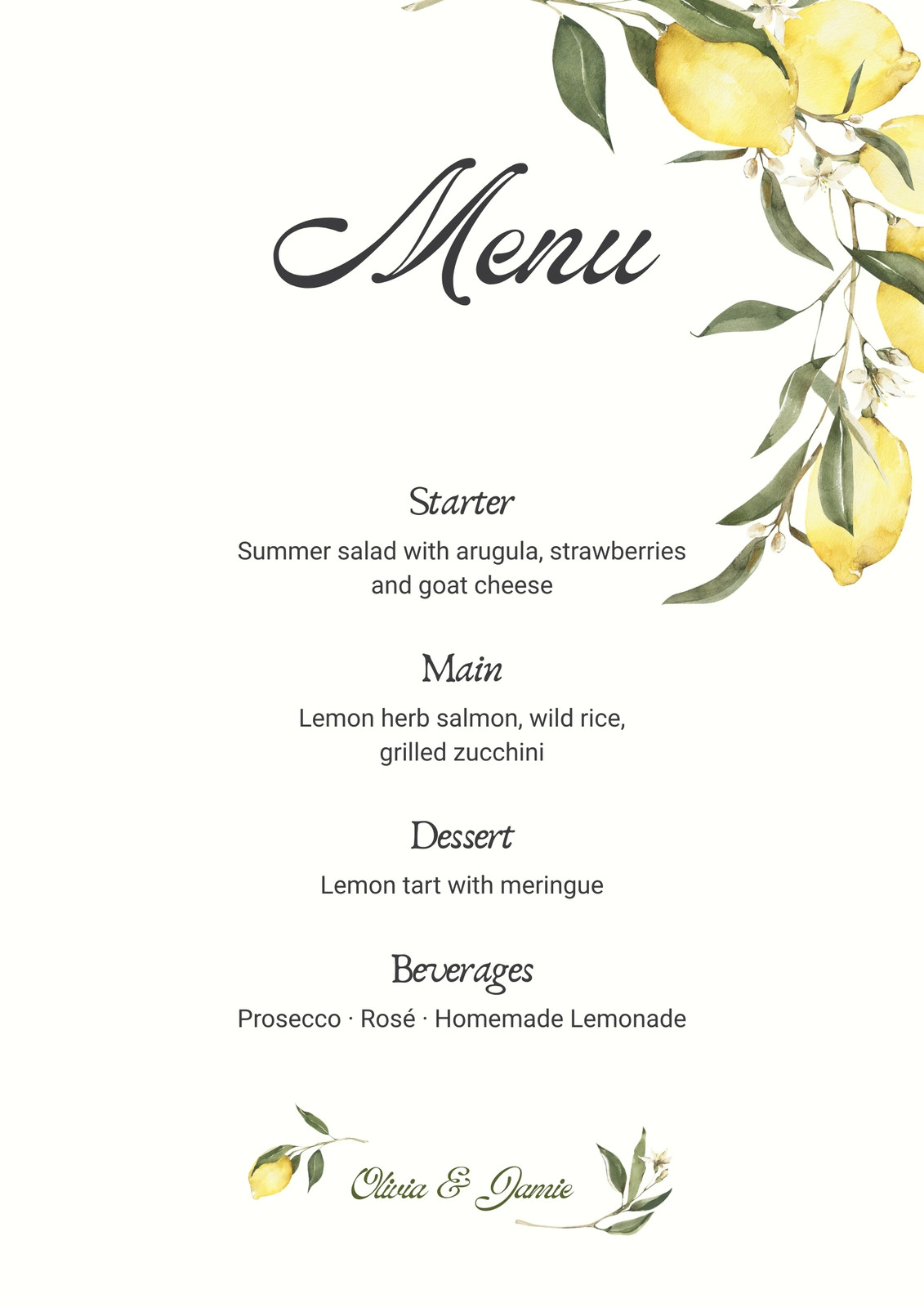 Wedding Menu