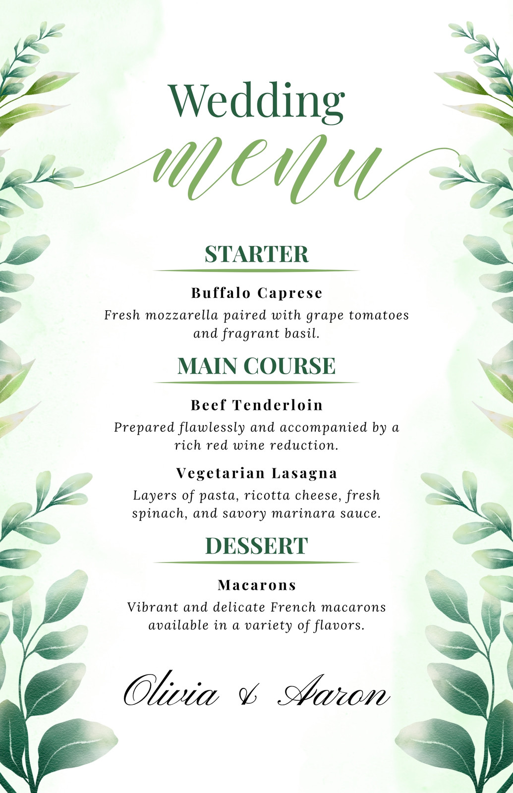 Wedding Menu