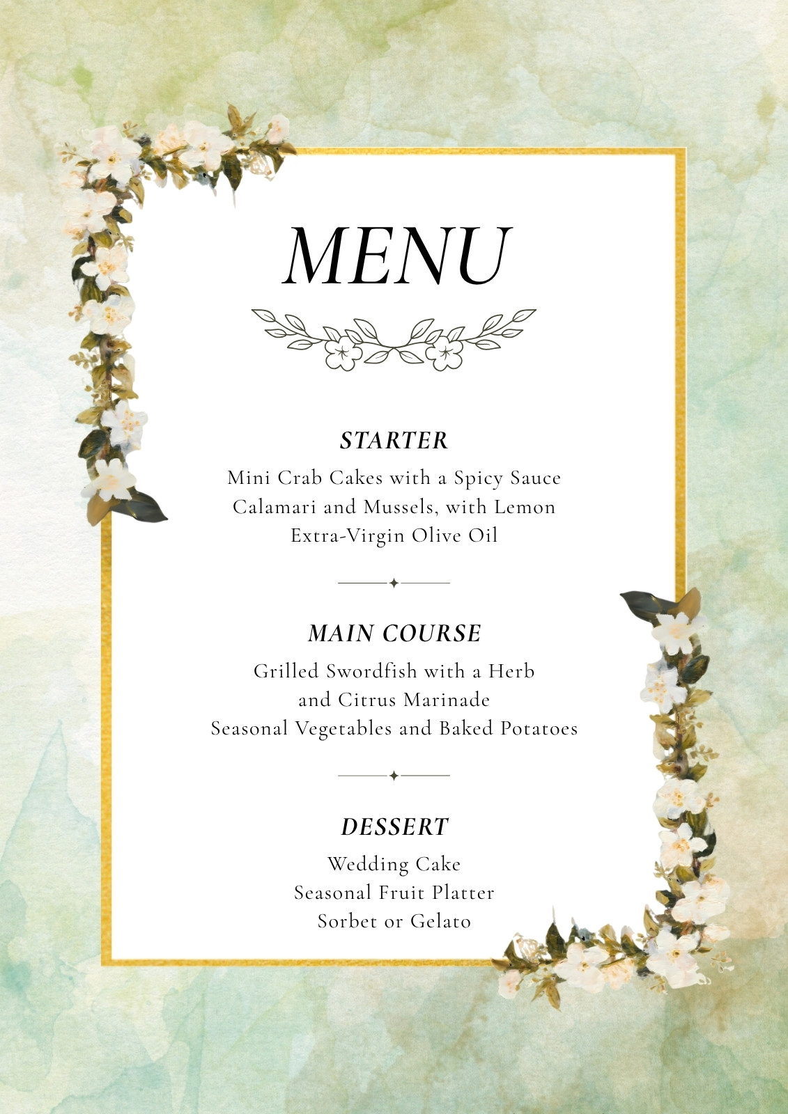Wedding Menu