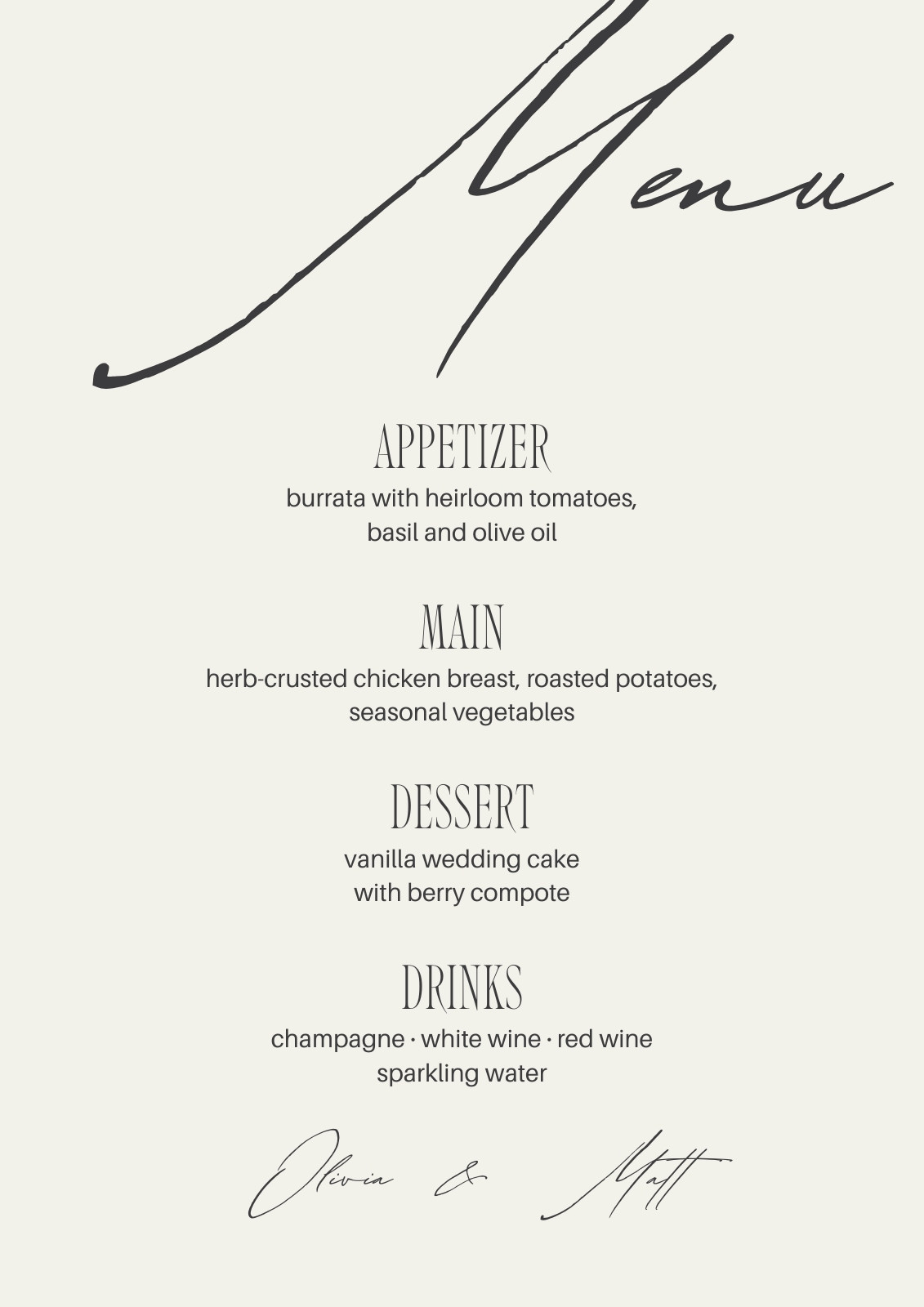 Wedding Menu